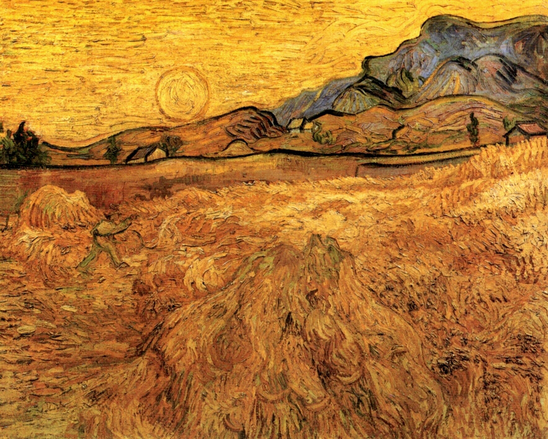 Картина Ван Гога Пшеничное поле за больницей Сен-Поль с жнецом 1889
